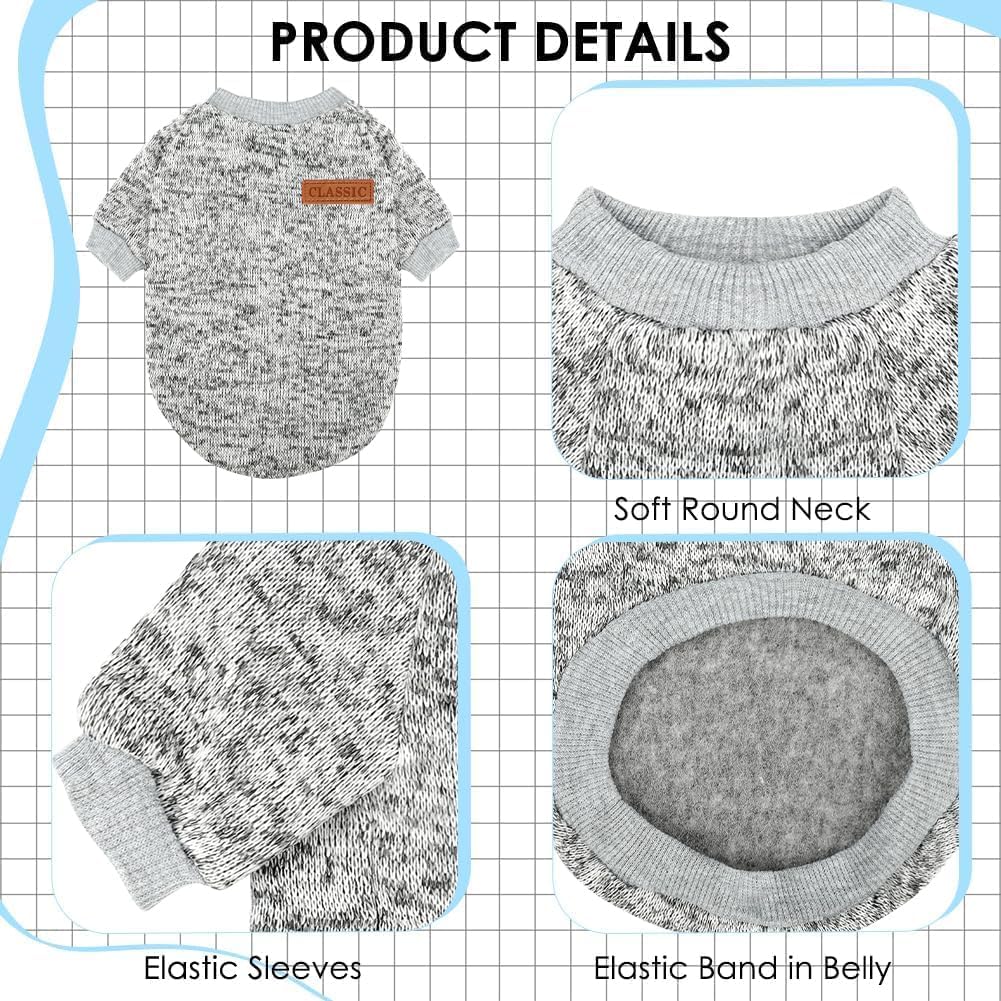 3 Pack Dog Sweaters for Small Dogs Girl Boy Winter Fleece Clothes Warm Soft Dog Sweatshirt Outfit for Dogs Cats Pet Apparel (Navy Blue+Grey+Light Blue, Small)