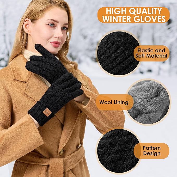 Winter Gloves for Women, Womens Gloves Cold Weather Thermal Warm Fleece Lined, Touchscreen Gloves for Christmas Gifts
